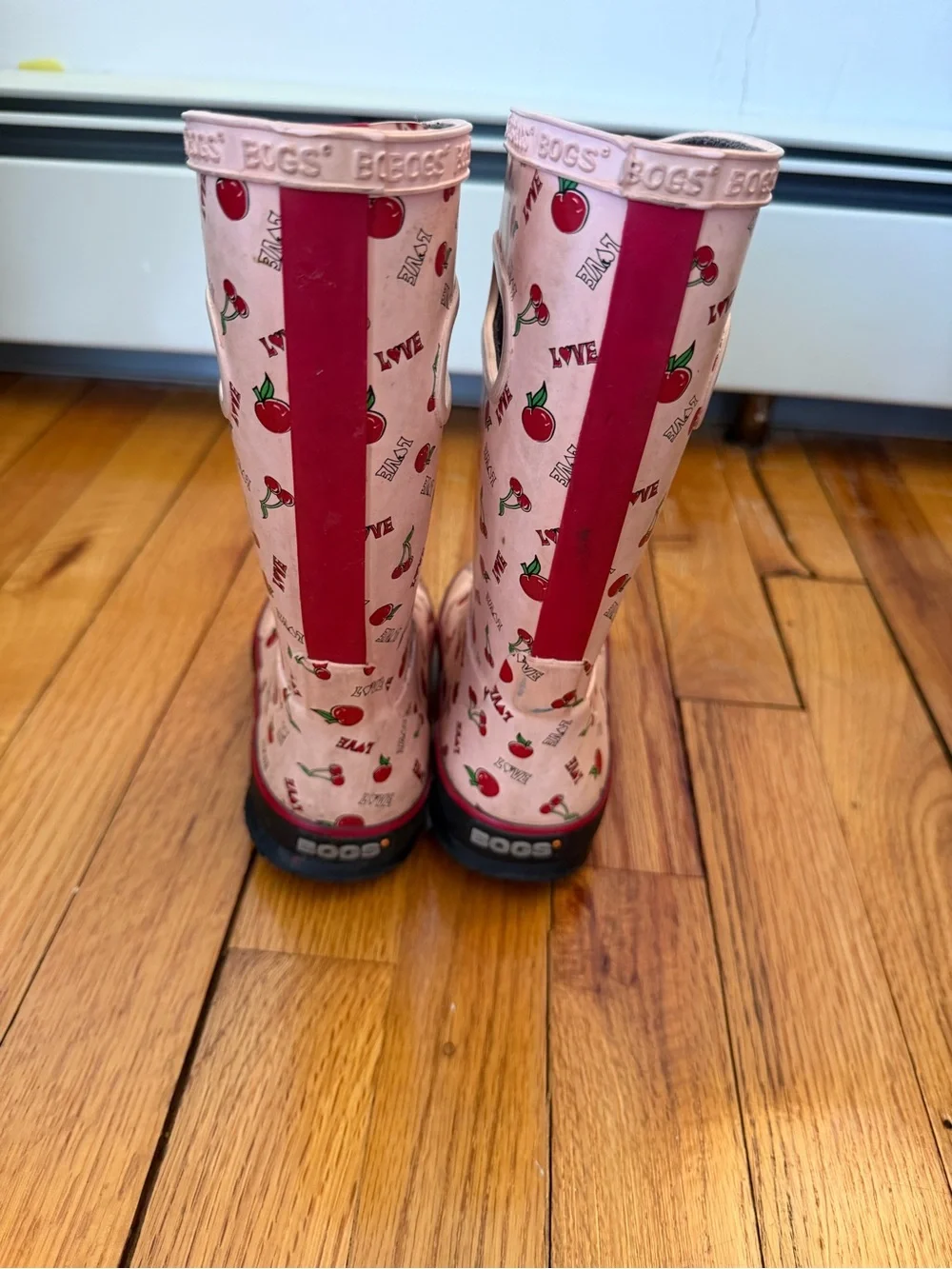 Bogs Kids Pink Cherry Handle Rain boots size 10